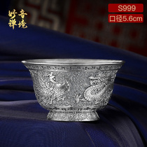 Boutique 999 sterling silver gong shui bei Buddha Cup Buddha jing shui bei dragon and phoenix Buddha gong shui bei sterling silver gong shui bei 5 5cm