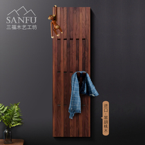 Wall decoration hook Japanese solid wood bar coat hook black walnut porch wall hanging simple Nordic clothes hook