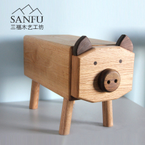 Sanfu furniture solid wood children's stool environmental protection storage stool creative animals shoes stool oak sofa side stool