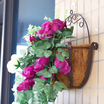 Hanging basket flower rack Balcony hanging flower pot rack Coconut brown fleshy green dill growing vegetables growing flowers Wrought iron wall hanging basin