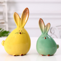 Creative animal ceramic rabbit ornaments Crafts gifts Office wine cabinet duck decoration Shake sound with the same gift