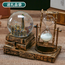 Retro creative hourglass timer Snowflake crystal ball Girl Tanabata gift music box Desktop ornament ornaments