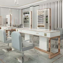 Barber shop mirror table Hair salon with LED lights solid wood mirror table Photo studio makeup mirror Ironing table Hair mirror
