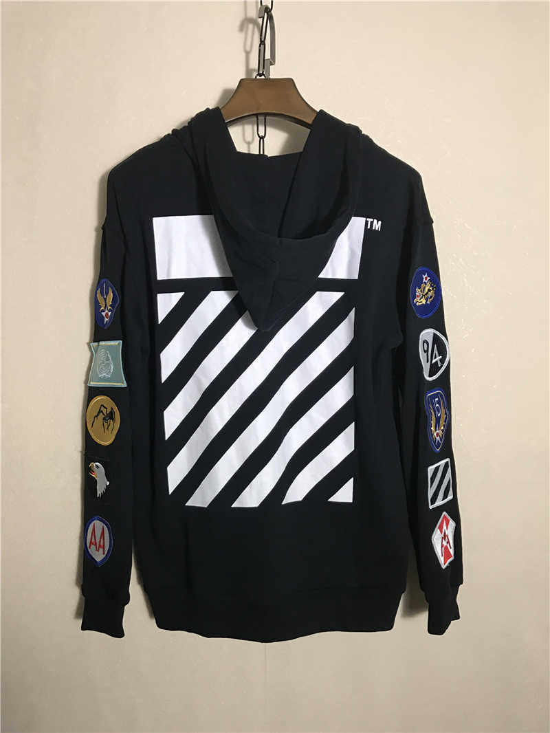 owfoff-white春秋刺绣徽章勋章袖章ow情侣连帽衫卫衣外套男女款潮