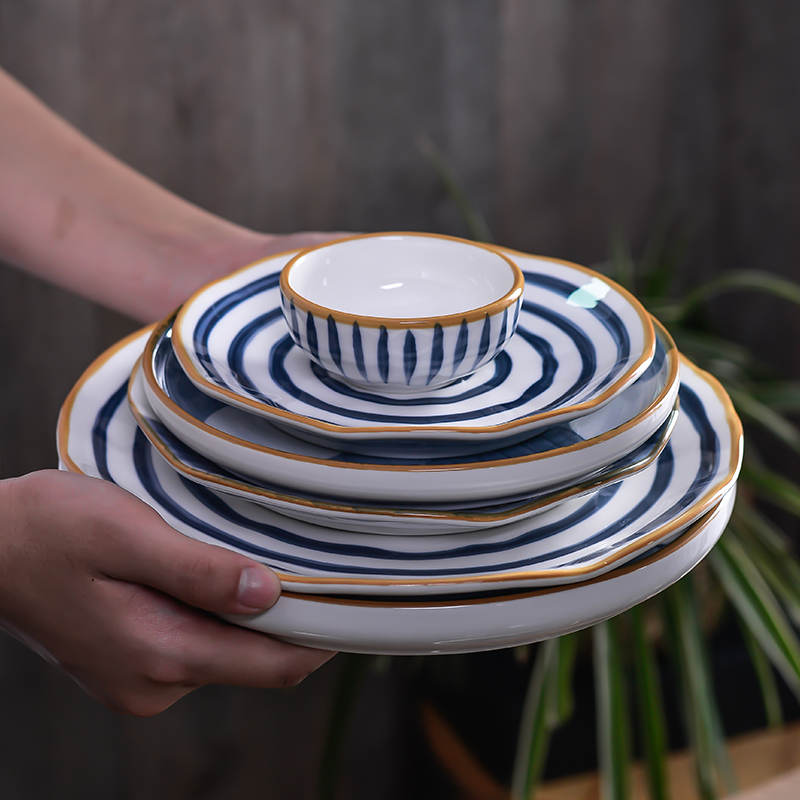 Japanese under the glaze color dishes suit household jingdezhen ceramic tableware suit creative hand - made bowl dish bowl chopsticks