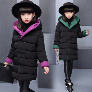 2019新款女童冬季韩版外套中大童洋气棉服冬装两面穿中长款棉衣
