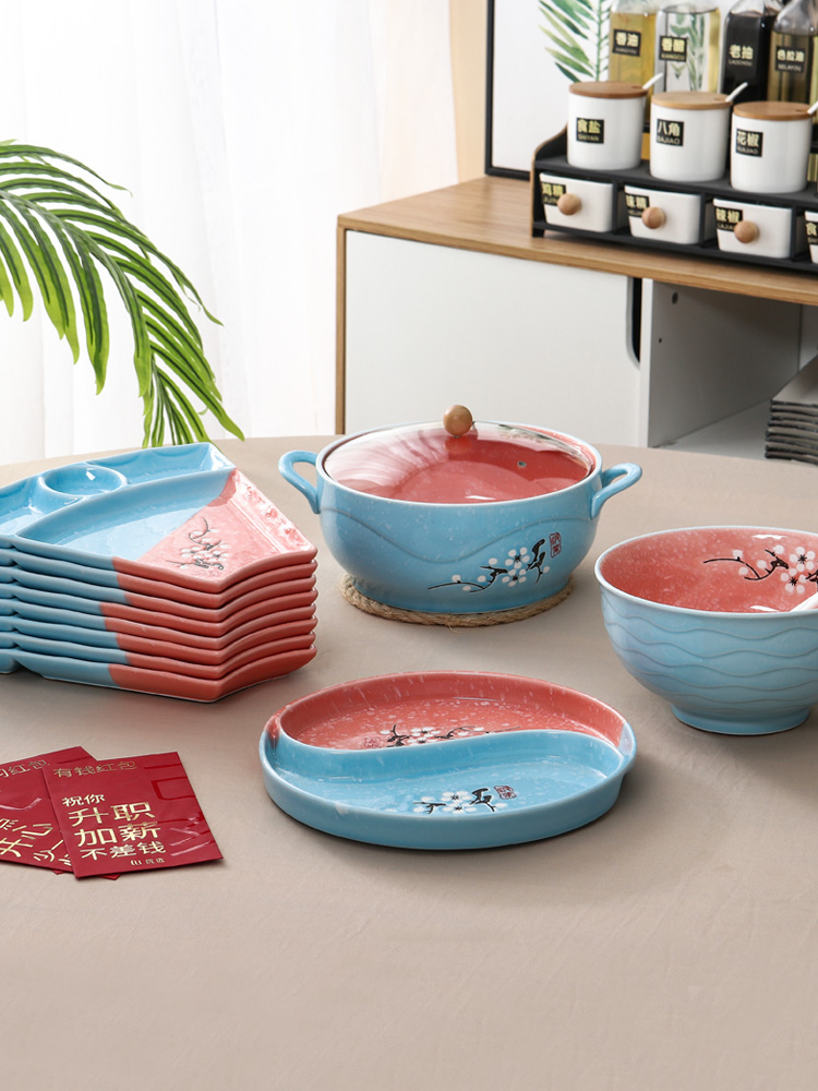 Creative dishes suit household ceramics 0 round the seafood hot pot dinner web celebrity platter for tableware