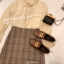 (sheii suinyin) texture explosion ~ retro gold buckle genuine leather one foot pedal sloth lefu shoes woman little leather shoes