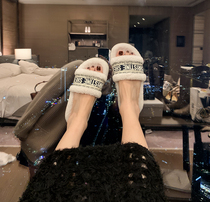(sheii Su Yinyin) Fuji Sunshine ~ autumn and winter GD version embroidered letter flat wool slippers