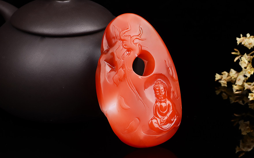 【即刻拍】50.31g精致巧雕南红玛瑙《宝宝佛》吊坠