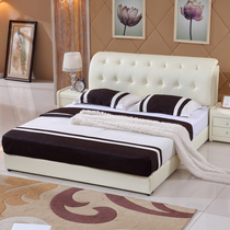 Leather bed furniture 1 8 m small apartment soft bed double bed wedding bed cloth art bed tatami bed cowhide bed