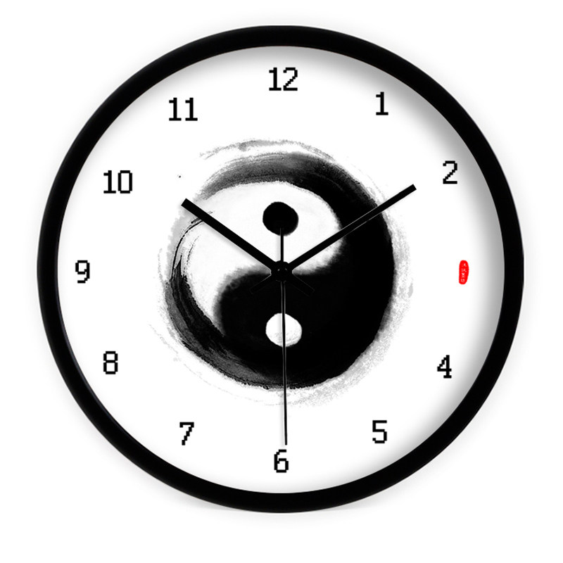 汉仪墨迹 水墨八卦太极简约创意现代 客厅卧室静音挂钟石英时钟表