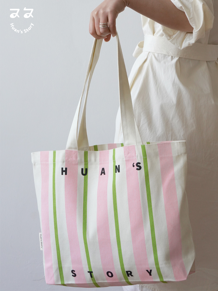 Fresh Air Canvas Bag Striped Canvas Bag Shoulder Bag Tote Bag Simple Letter Tote Canvas Bag Customization