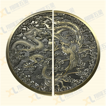 New Chinese antique auspicious cloud gate handle round sliding door wooden door bronze handle custom dragon and phoenix carving handle