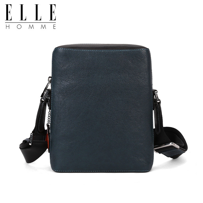elle homme男士真皮单肩包商务竖款公文包休闲斜挎简约男小背包潮