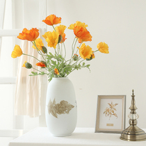 Icelands Yu Beauty emulation flower home living room decoration fake flower poppy flower flocking silk cloth table flower furnishing photo