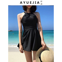 Swimsuit womens 2021 new fairy fan belly cover thin conservative student one-piece Korean ins style hot spring swimming suit