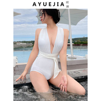 Sexy swimsuit female fairy fan one-piece triangle Korean ins wind thin belly cover conservative small chest gathered swimming suit