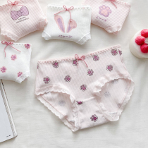 Pink Briefs Women Summer Pure Cotton Middle Waist Day Department Cute Thin and Butterfly Knot Lace Girl Triangle Pants Women Full Cotton