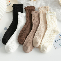 White Socks Woman Midbarrel Socks Summer Lovely Days Ensemble Pure Cotton Black Matsuo Socks Spring Autumn Postnatal Pregnant Women Socks