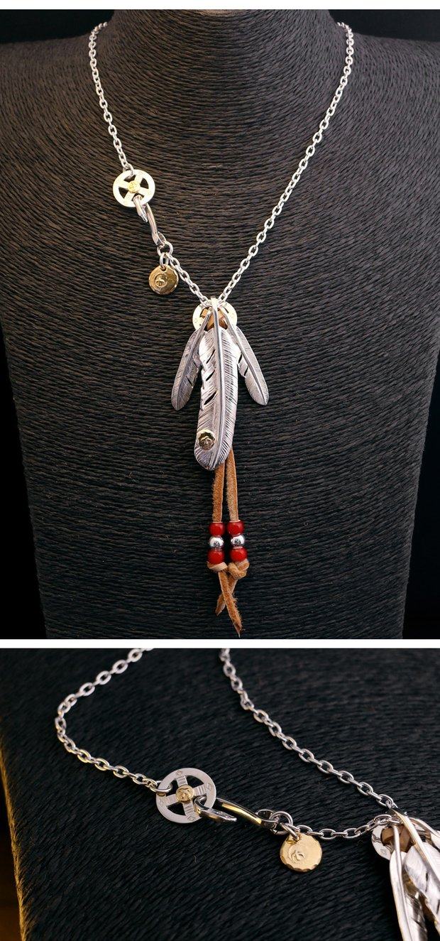 一休老银匠手作 goros 高桥吾郎 羽毛项链小点金细丸链 925纯银