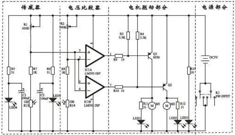 智能循迹小车套件 d2-1巡线小车散件 电子制作diy 科技组装制作