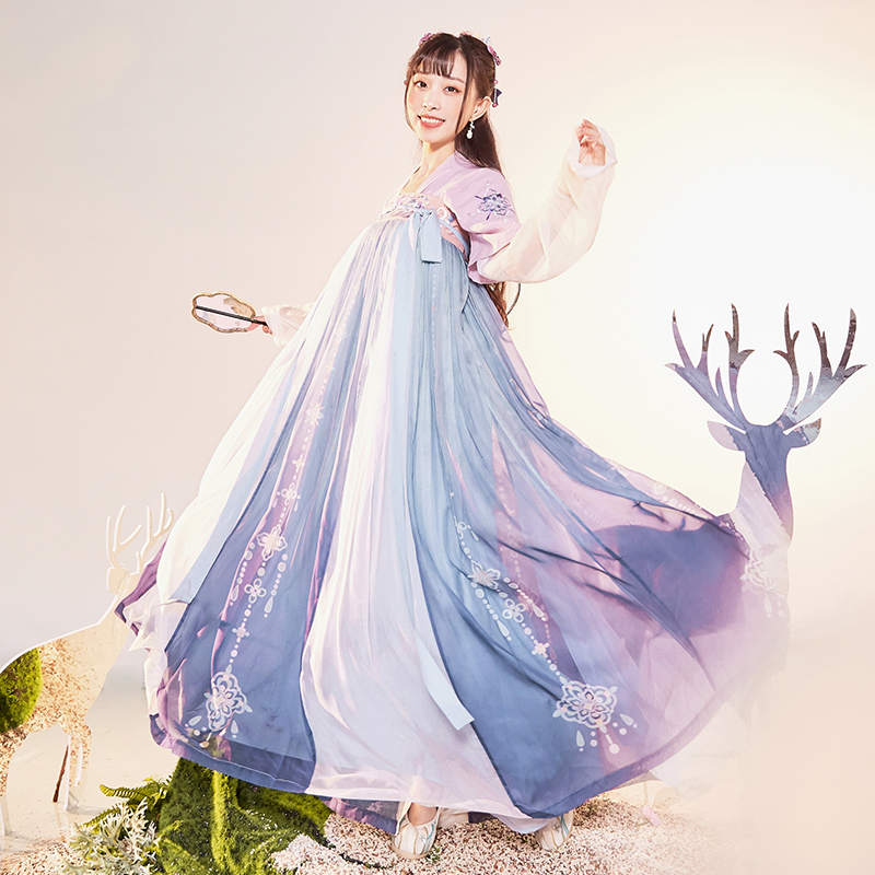 【十三余 小豆蔻儿】[青莲色]4.5米摆间色裙半臂对襟齐胸衫裙汉服