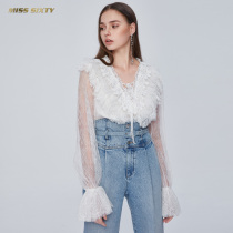 Miss SixtyV collar ruffle lace top Long sleeve shirt Female design niche