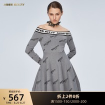Miss Sixty One-shoulder High waist long-sleeved Woolen dress Female