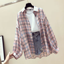 Plaid sunscreen shirt female 2021 New Korean version loose thin shirt coat sunscreen design sense minority