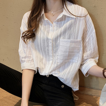 Striped shirt Women design sense niche 2021 summer new Korean loose Joker temperament top sleeve shirt
