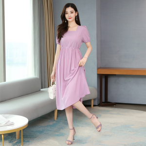 2020 summer new square collar retro waist show thin dress