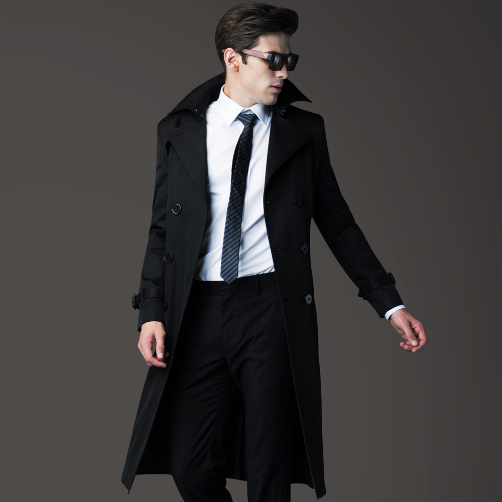 ursmart正品风衣男长款双排扣男士风衣英伦经典时尚外套男风衣