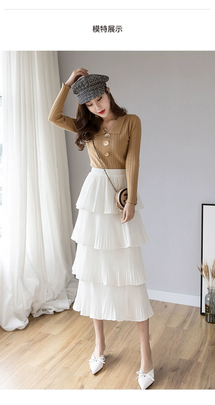 Váy bánh bèo nhiều lớp nữ váy xuân thu 2019 mới váy voan cổ tích xếp ly chấm bi váy dài giữa - Váy