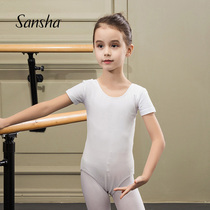 Sansha French Sansha Childrens dance suit Short-sleeved ballet one-piece suit Short-sleeved round neck dance practice suit