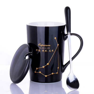 ceramic cup female student korean version drinking cup home male constellation coffee cup mug with lid spoon large capacity