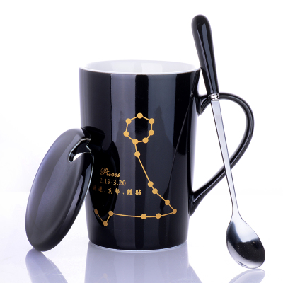 ceramic cup female student korean version drinking cup home male constellation coffee cup mug with lid spoon large capacity