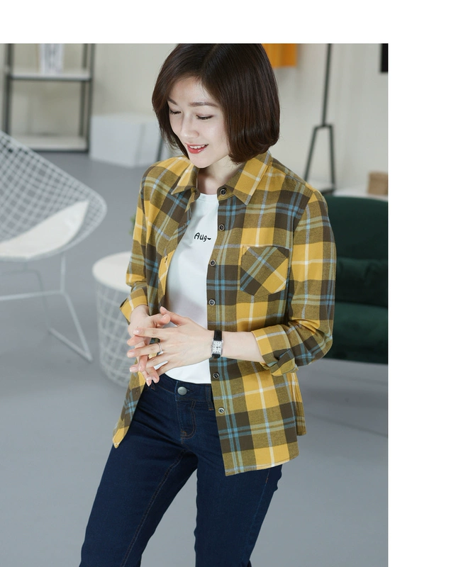 Mùa xuân và mùa thu năm 2021 áo sơ mi nữ vải cotton thường dài tay cộng với kích thước rộng rãi áo sơ mi kẻ sọc cotton hàng đầu áo khoác nữ - Áo sơ mi dài tay