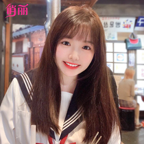 Wig female summer hair natural fluffy full head cover type medium long straight hair comic bangs simulation hair wig set