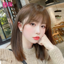 Wig hair simulation human hair natural aged lockbone hair is suitable for round face shape medium long hair full head set