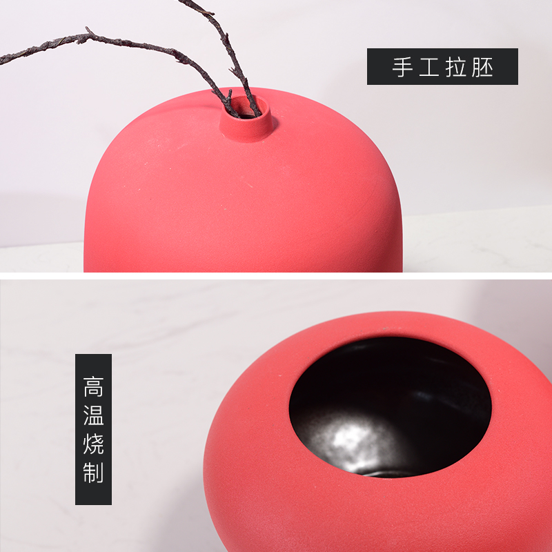 New Chinese style red ceramic round vase furnishing articles mesa of I and contracted sitting room porch tea table flower arrangement
