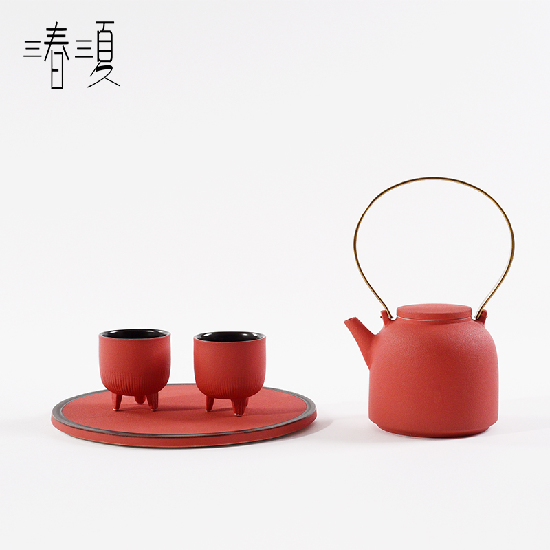 New Chinese style example room sitting room tea table tea sets tea table red ceramic teapot teacup combination furnishing articles