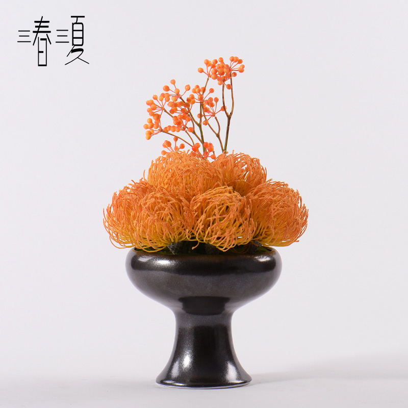 Orange simulation floral fireworks modern new Chinese style living room porch Daisy potted flower hotel landscape ceramic landscape furnishing articles