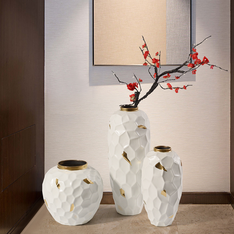 New Chinese style white mesa of up phnom penh ceramic vase furnishing articles table sitting room ground ark, dried flowers, geometric flower arrangement