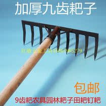 Multi-tooth rake grass wire rake thickened eight-tooth 9-tooth rake agricultural tools garden rake