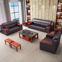 Head Buffalo Office Sofa Tea Combined Business Reception of New Chinese Leather Solid Furniture Office Furniture