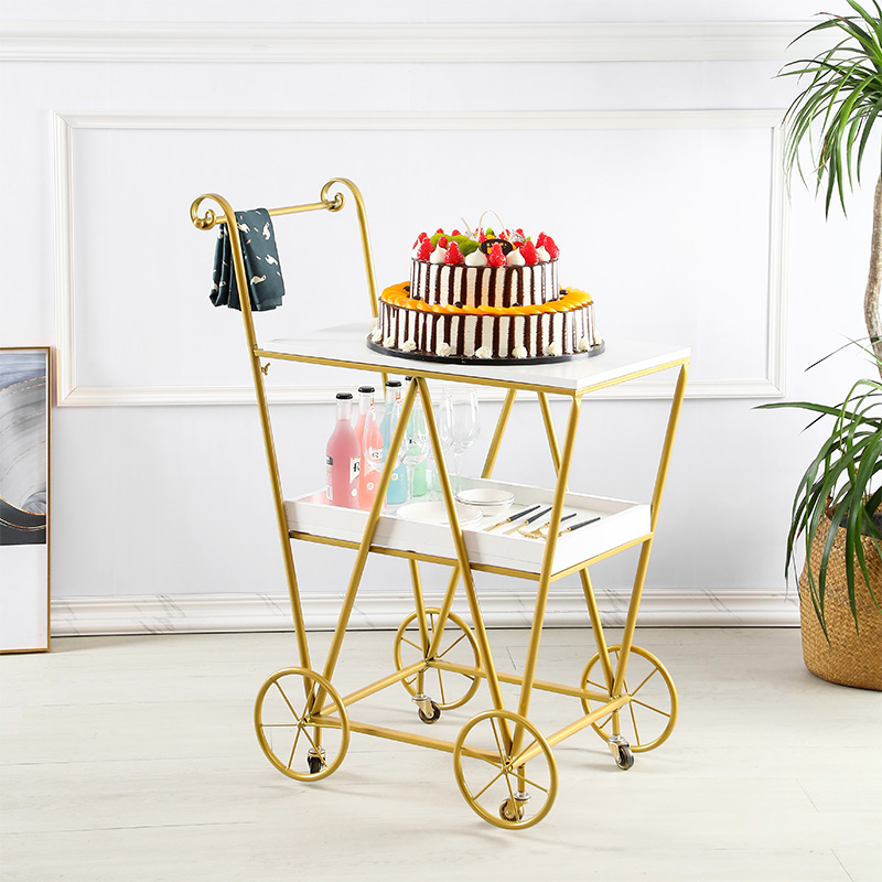 Mobile double-decker dining car celebration birthday party cake cart commercial tea wine dessert trolley decorative ornament cart