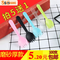 Sheng Chang disposable plastic spoon 100 individually packaged cake dessert fork thickened color small QHZ60ESI