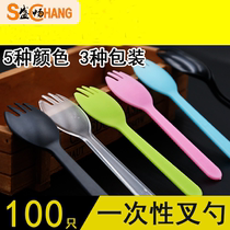 otop disposable spoon fork Independent packaging 100 plastic fork spoon thickened cake dessert spoon