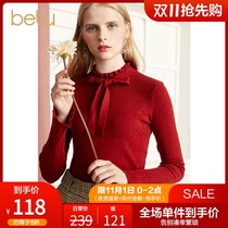 A hundred figure bow wooden ear slim long sleeve knitwear pullover 2021 Winter wear new interior lace sweater